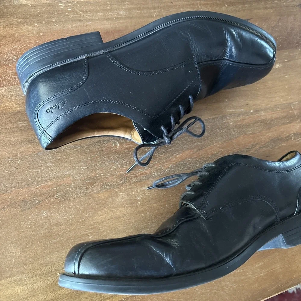 Clarks Tilden Black Leather Oxfords Lace Up Dress Shoes Men Sz 12W US/45EU GUC
